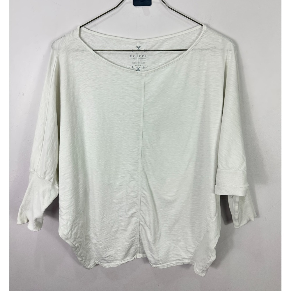 Velvet‎ Graham & Spencer Top Womens Large White Slub Cotton Dolman Sleeve Blouse